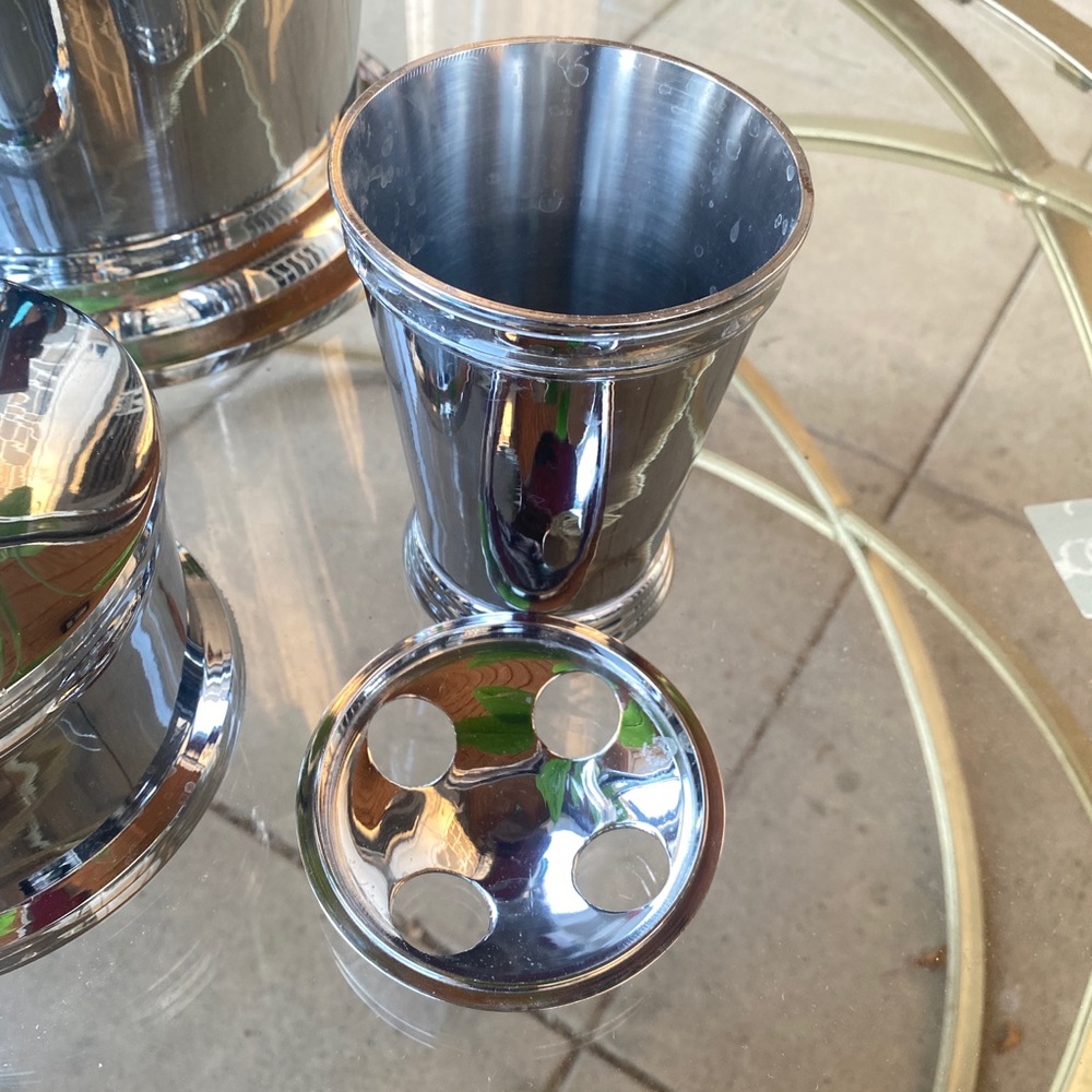 Bathroom stainless set trash can not included gently used excellent for staging